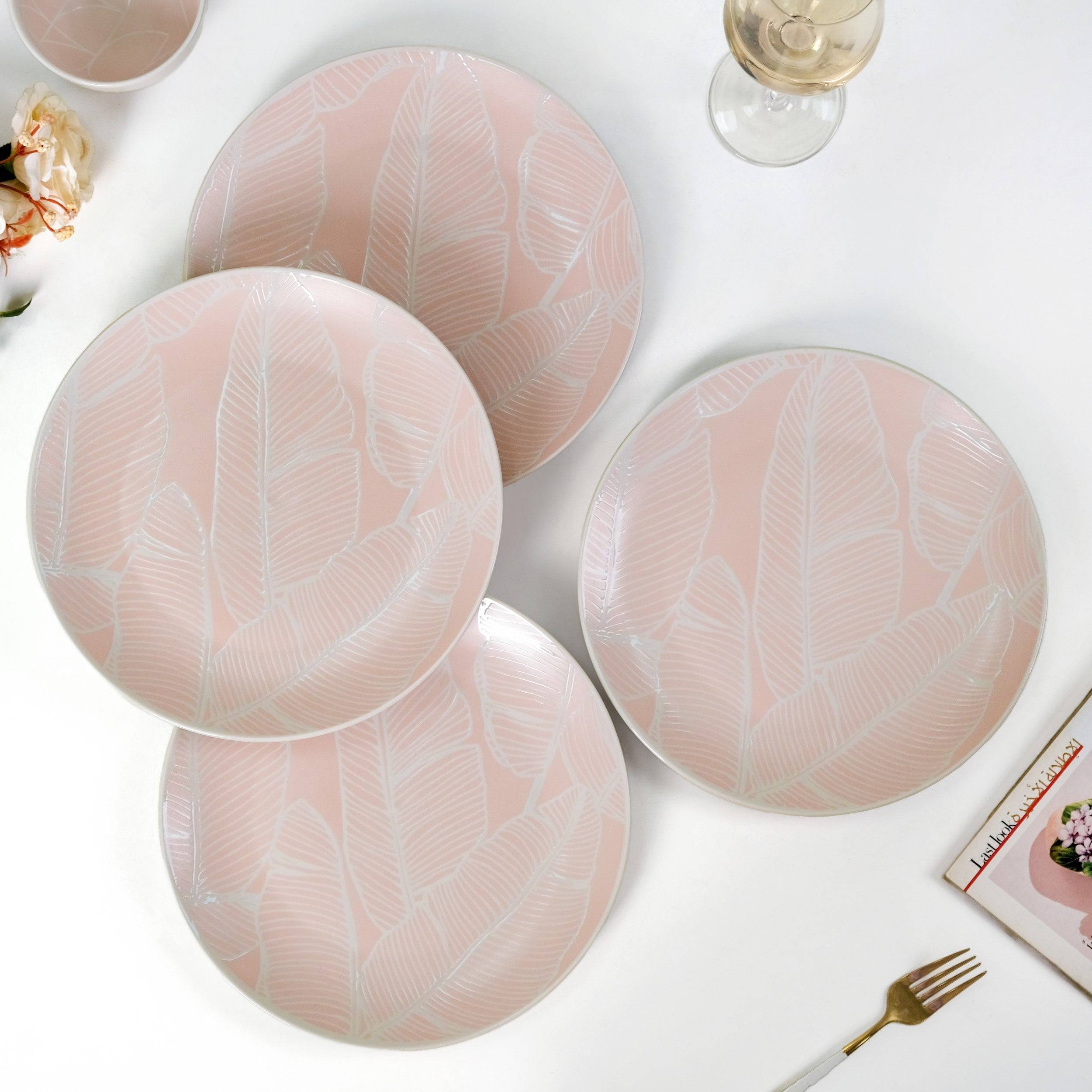 Tropica Pastel Pink Ceramic Dinner Plate Set Of 4 10 Inch buy only at ₹1430