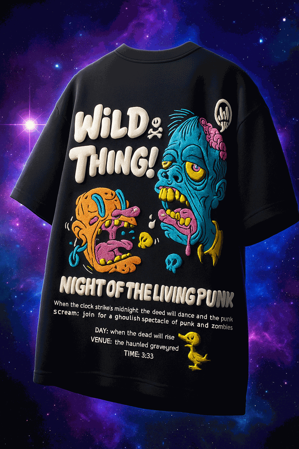 Wild Thing Black Oversized Puff Printed Exclusive T-shirt