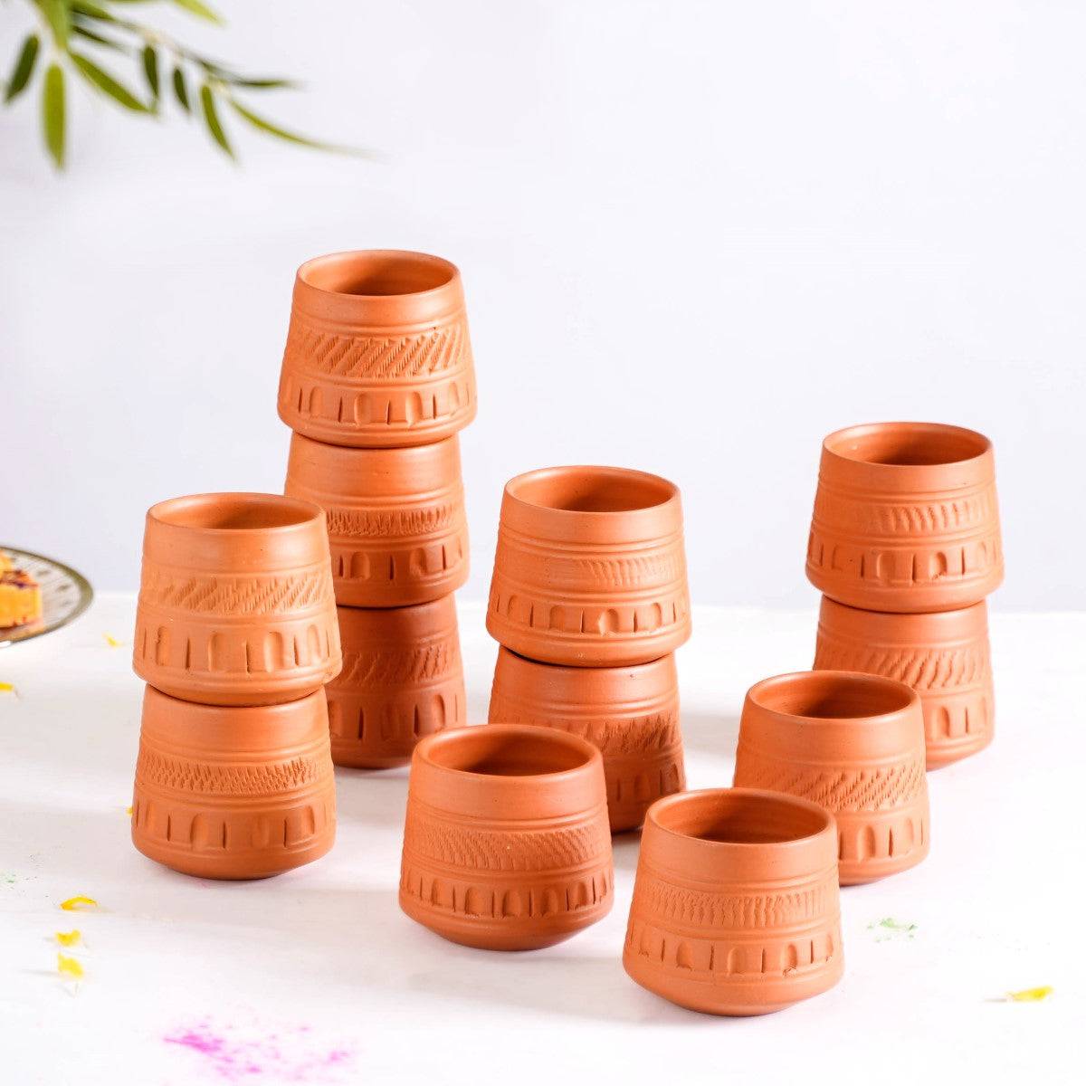 Engraved Terracotta Tumblers Set Of 12 100ml buy only at ₹755