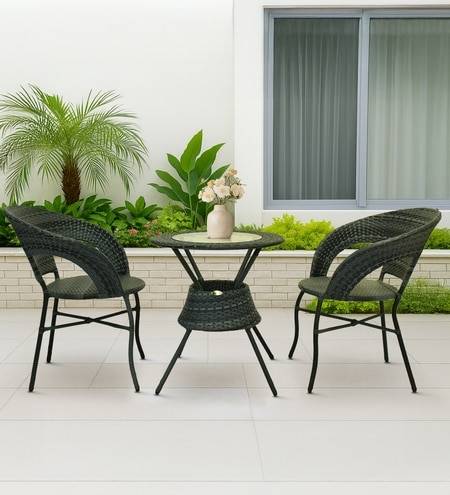 Ballarat  Wicker Table And Chair Set In Grey Dual Tone Finish