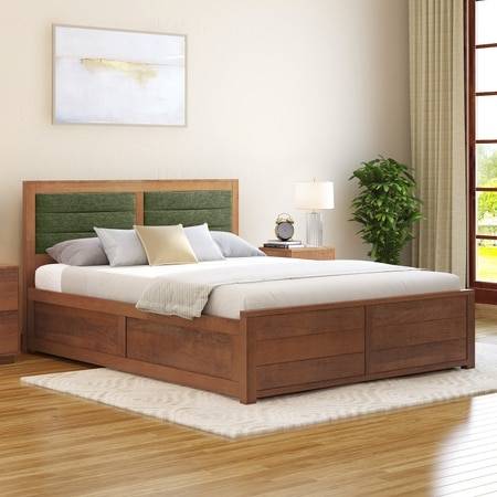 Ritz Solid Wood Hydraulic Storage Queen Size Bed in Amber Walnut Finish
