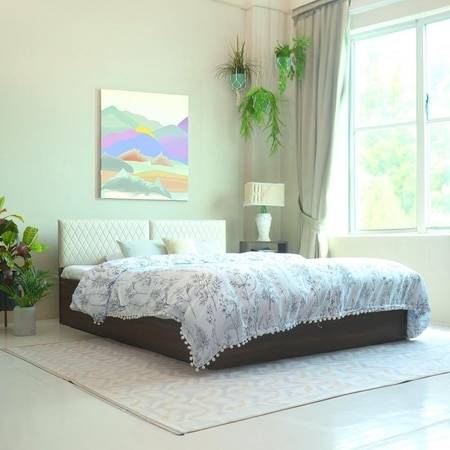 Kosha Engineered Wood Queen Size Bed In Walnut Finish