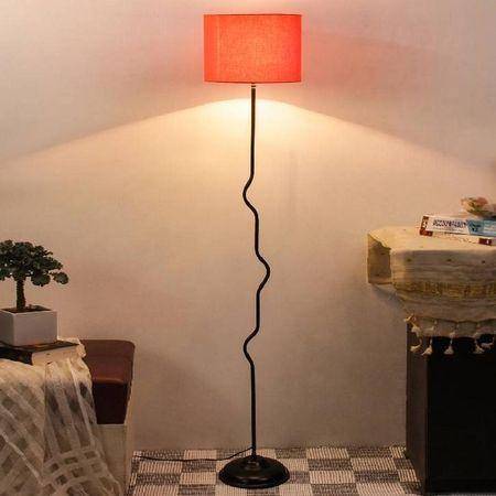 Zara Orange Fabric Floor Lamp with Black Iron Base