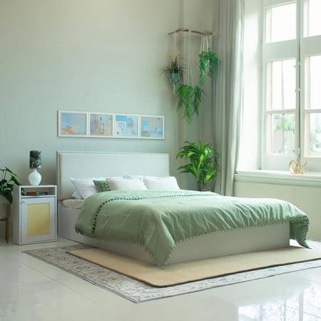 Yama Engineered Wood Queen Size Bed In White Finish