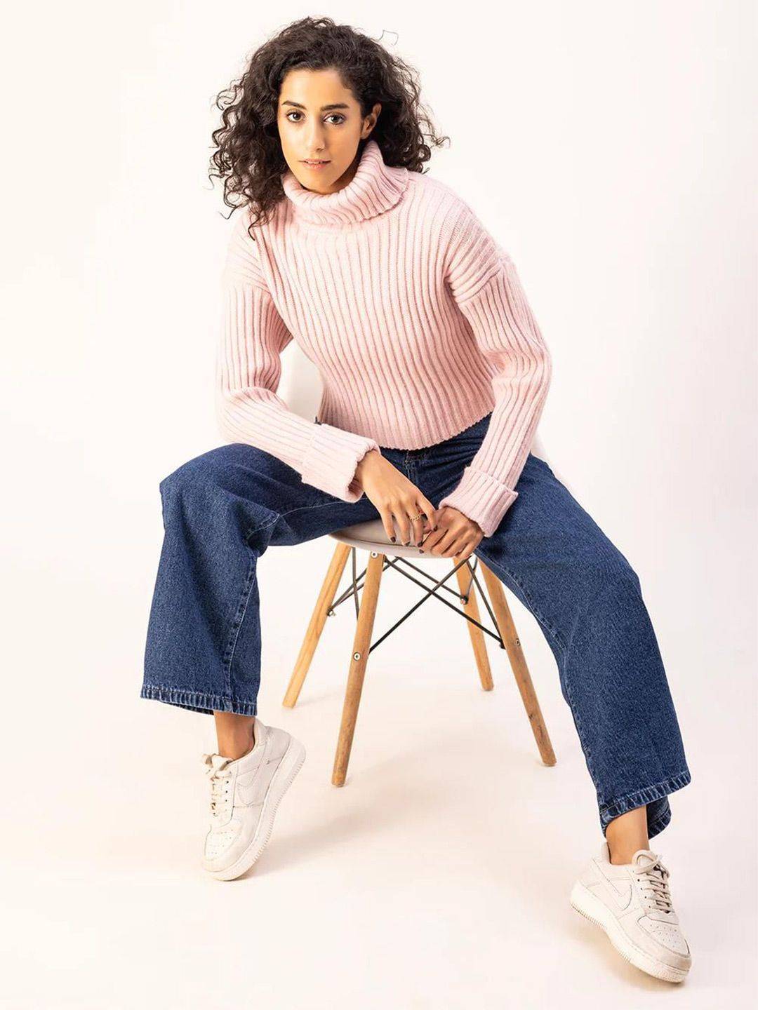 Kotty Women Turtle Neck Long Sleeves Crop Pullover