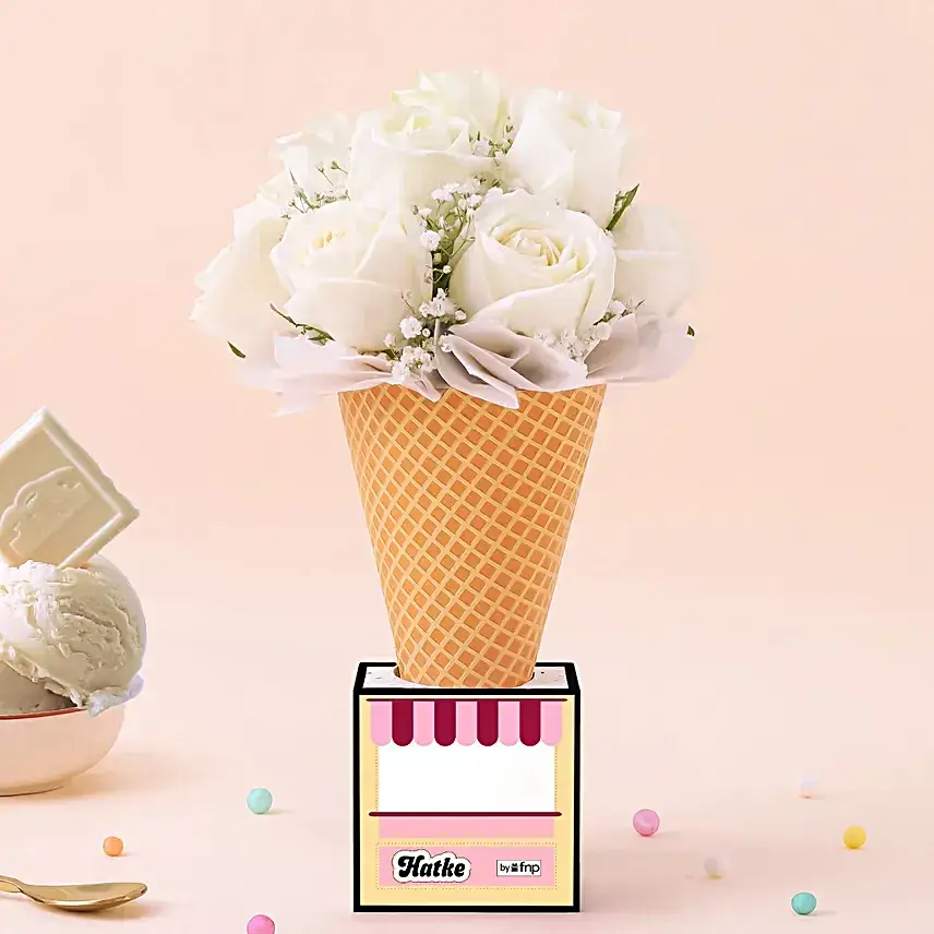 Vanilla Ice Cream Bouquet with Roses