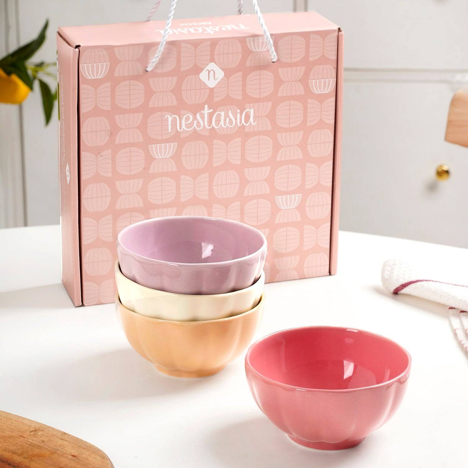 Pastel Gloss Finish Ceramic Bowl Set Of 4 310ml