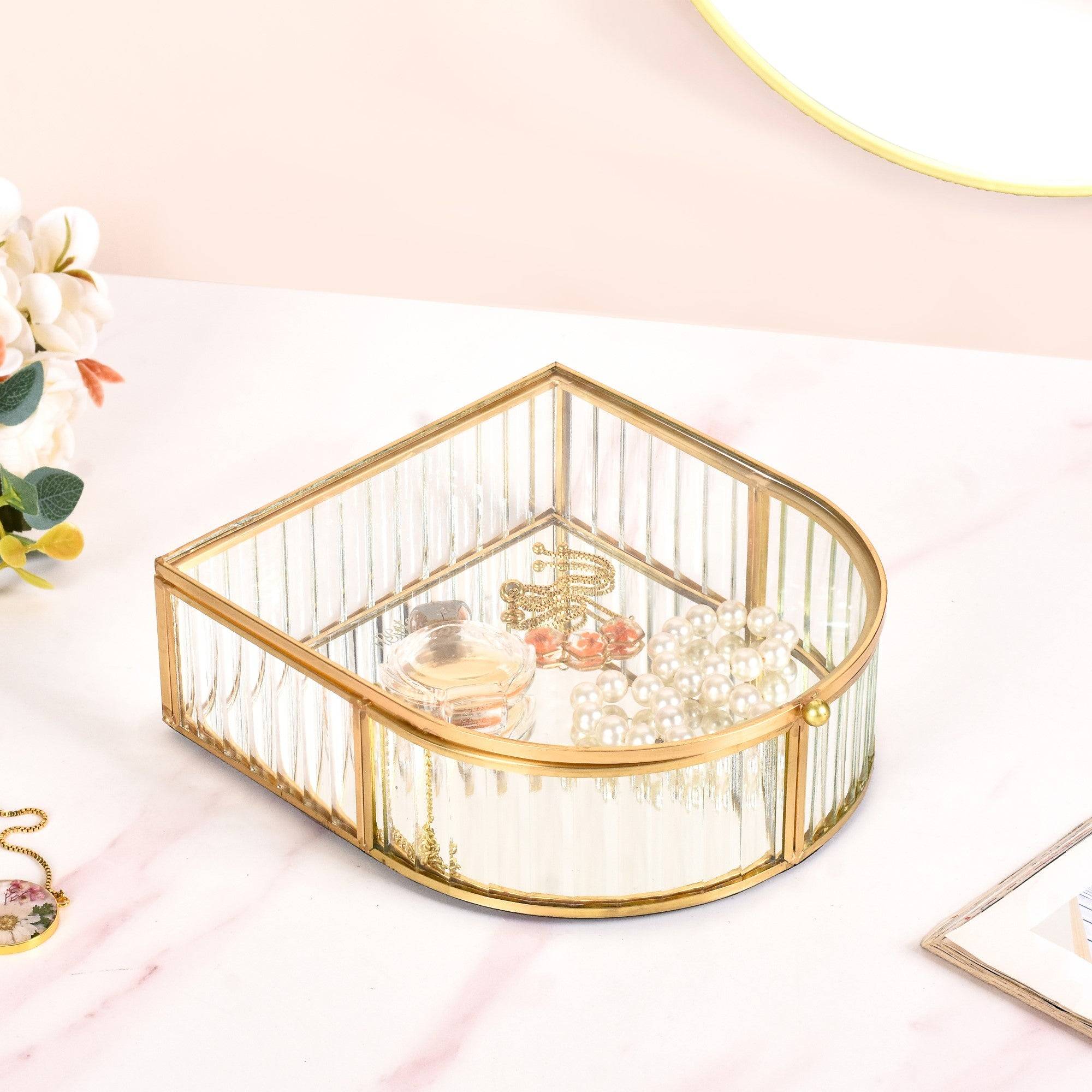 Vintage Gold Glass Jewellery Box
