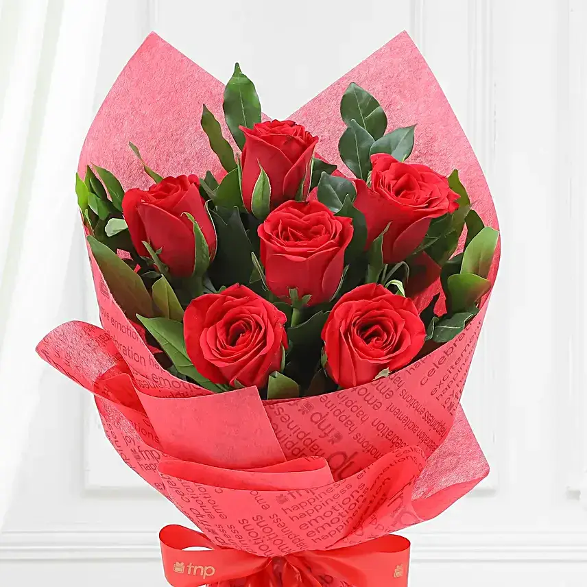Vivid Love 6 Red Roses Bouquet