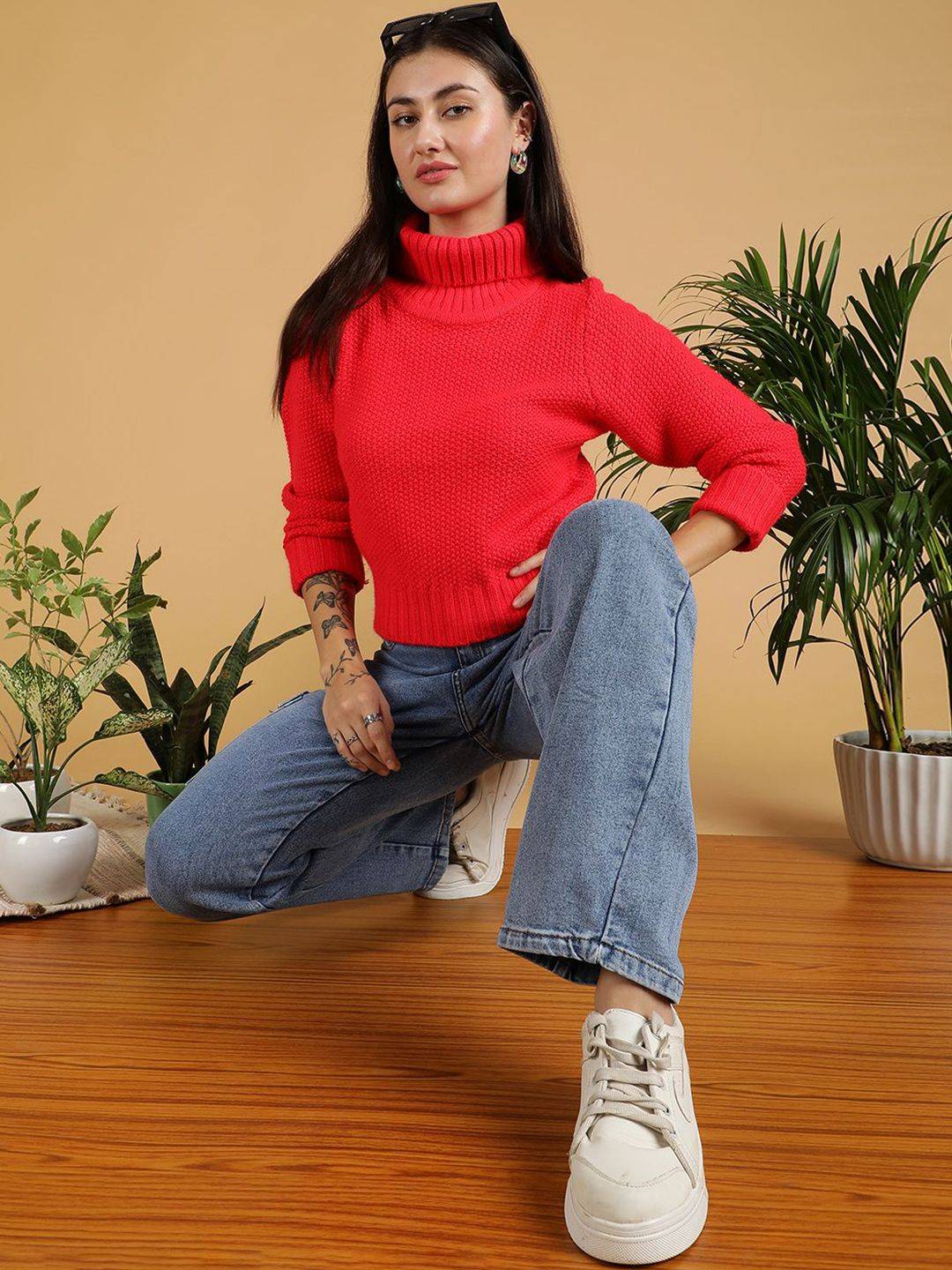 Kotty Women Turtle Neck Cotton Pullover Sweater