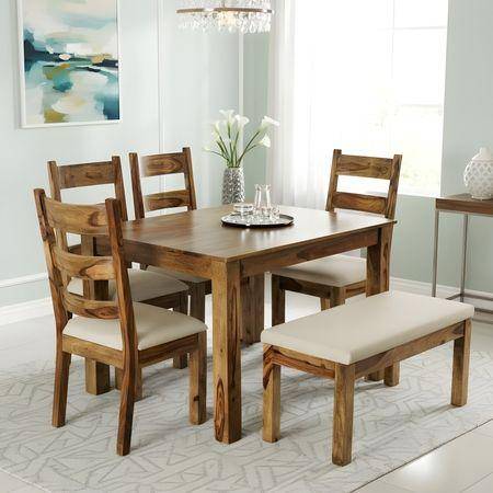 Oakmont Sheesham Wood Accent 6 Seater Dining Set With Teak Finish