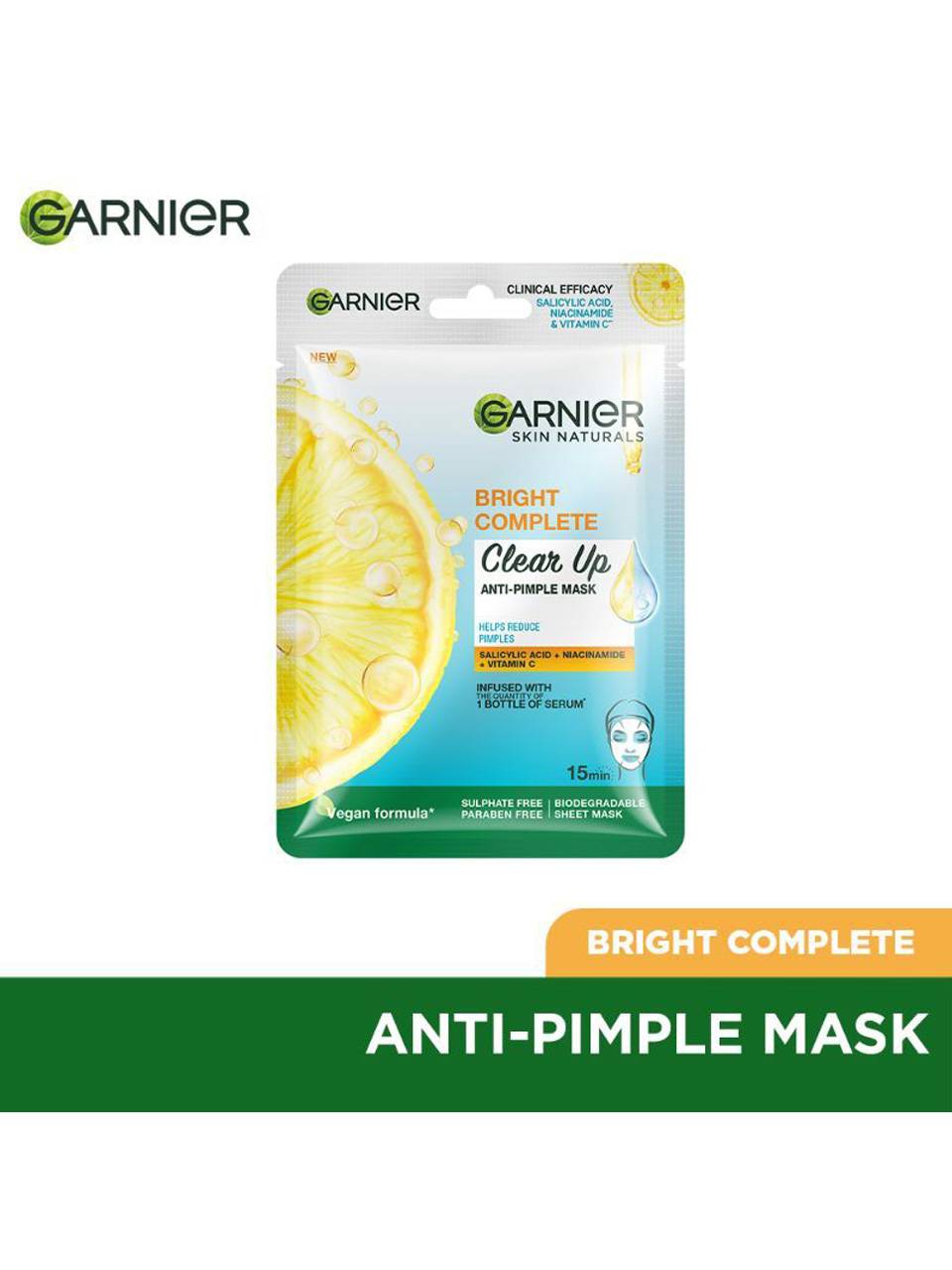 Garnier Bright Complete Clear Up Anti Pimple Sheet Mask Buy only @ ₹99