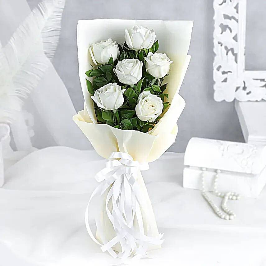 White 6 Rose Heaven Bouquet for EID