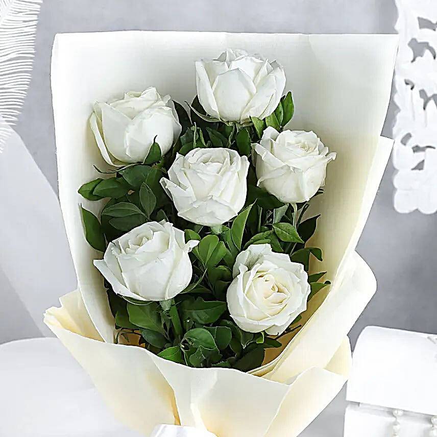White 6 Rose Heaven Bouquet for EID