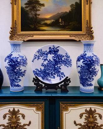 Floral Harmony Ceramic Vase & Decorative Plate - Set Of 3