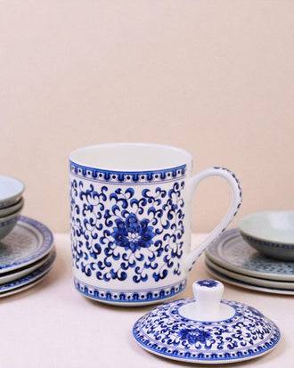 Royal Blue Floral Bone China Mug