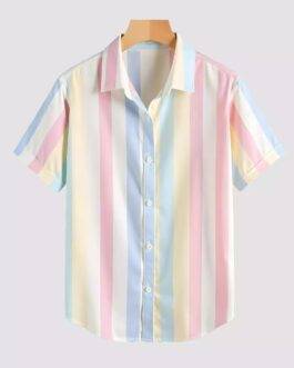 Straight Lining Printed Men’s Half Sleeves Poly Cotton Casual Wear Shirts