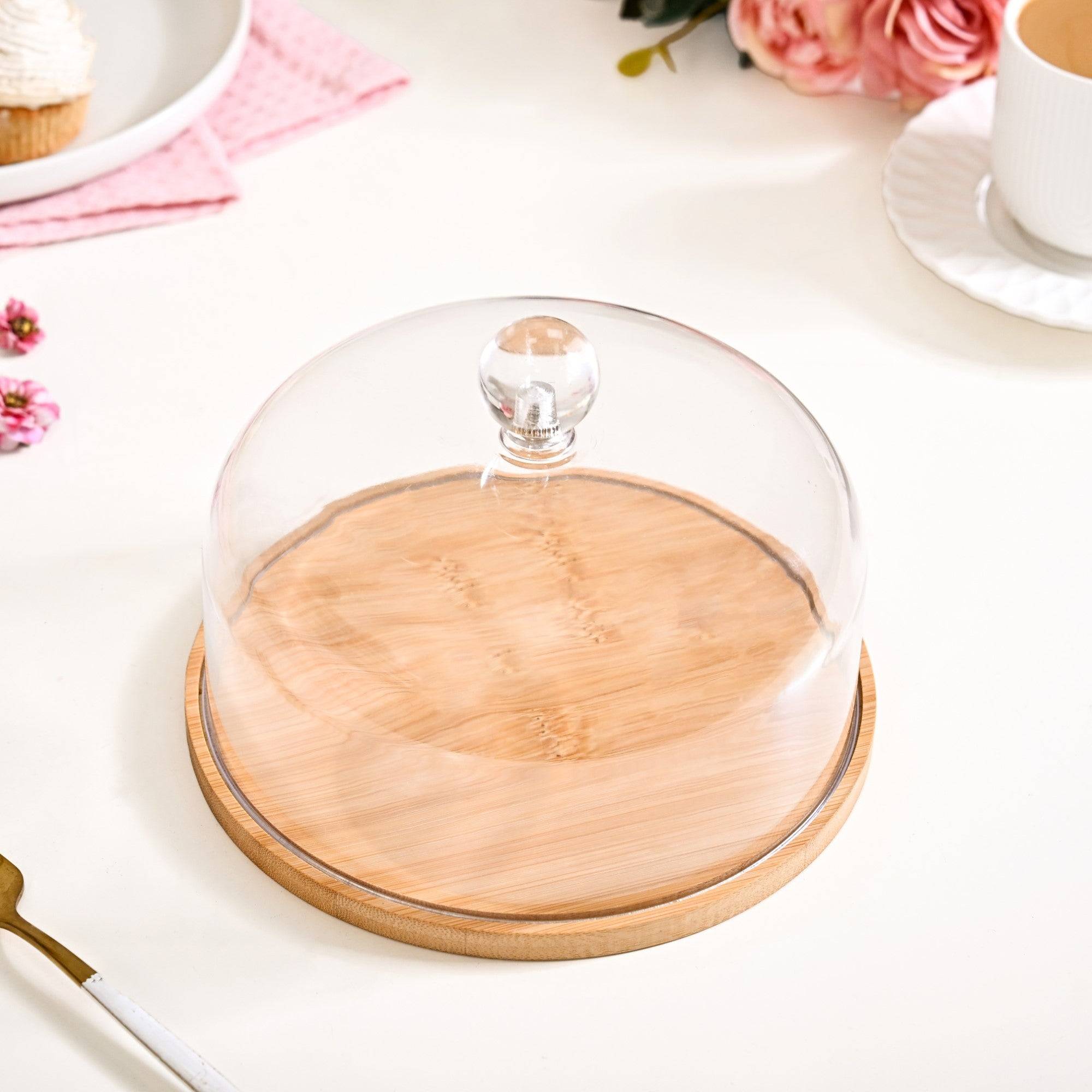 Wooden Cake Stand With Transparent Cloche 17cm