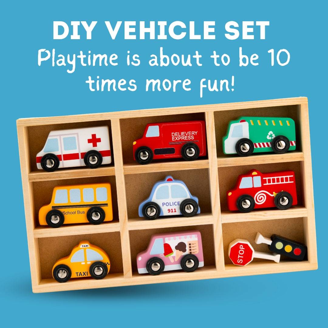 Cots and Cuddles Wooden 8pc Vehicles Set for kids Buy @ ₹1349