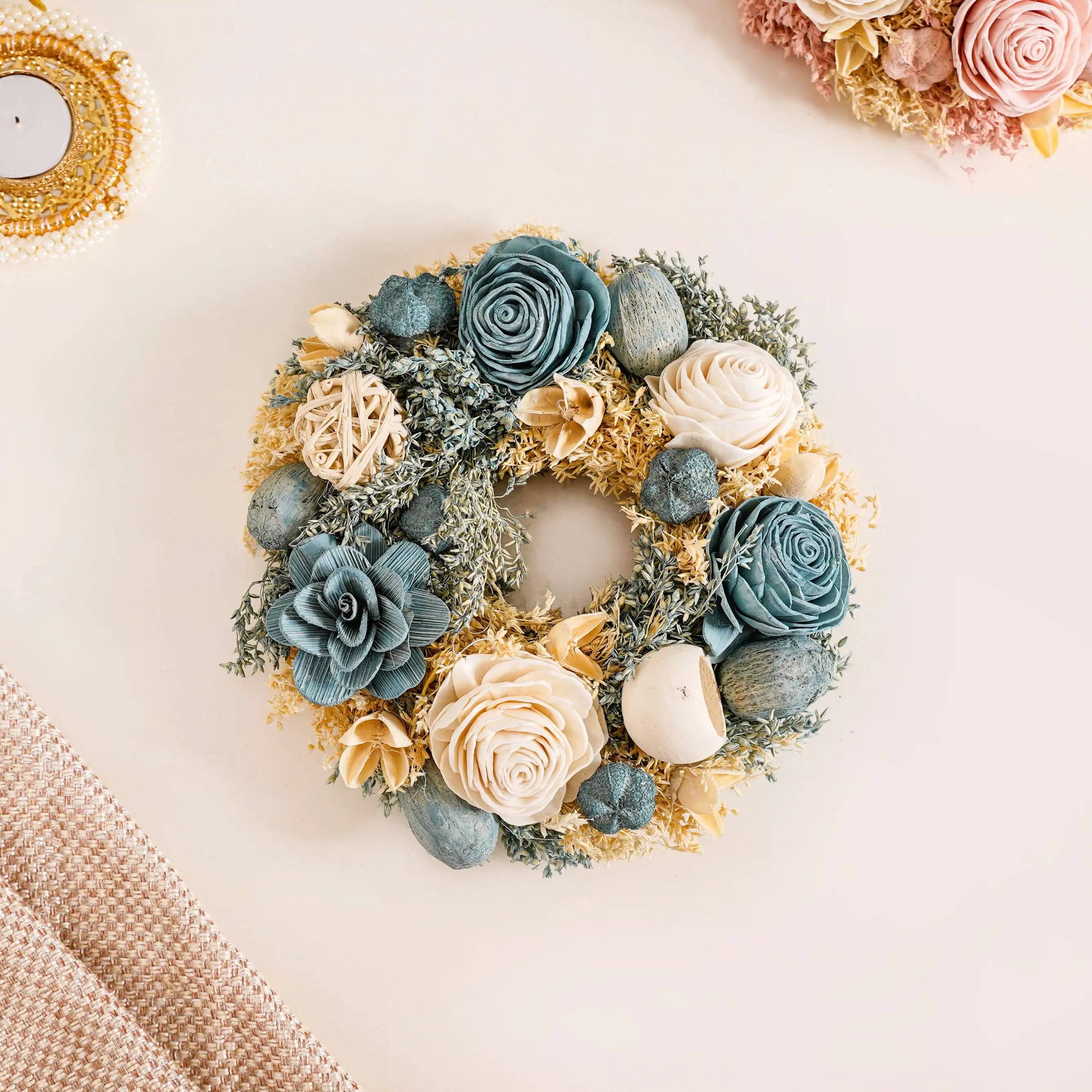 Sustainable Floral Wreath Garland Blue