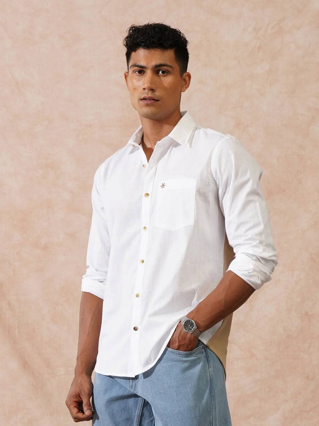 Cotton Slub Pique Knit Shirt | White