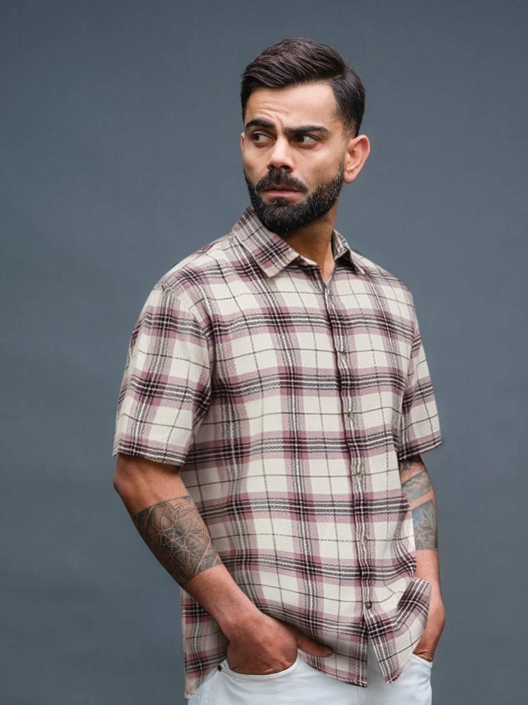 Textured Checks Comfort Fit Shirt | Pink