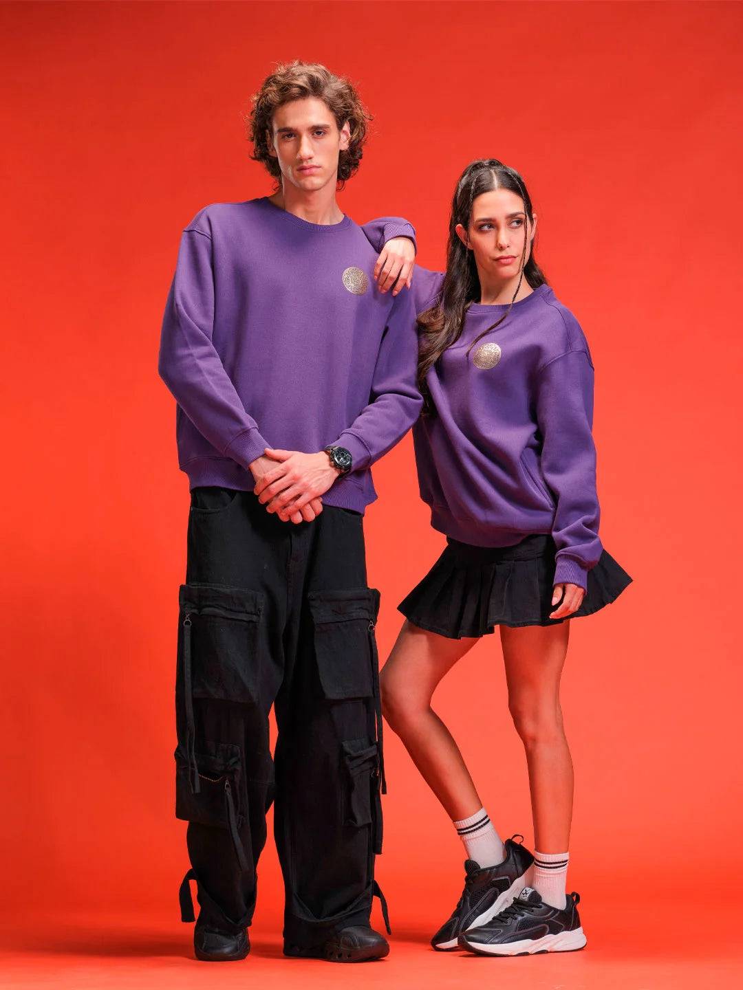 Metalic Foil Printed Sweatshirt | Purple