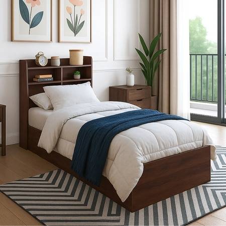Maverick Engineered Wood Single Bed With Head Board Storage in Columbian Walnut Finish