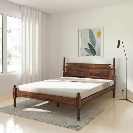 Sovereign Solid Wood Queen Size Non Storage Bed In Provincial Teak Finish