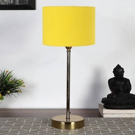 Yellow cotton with Metal Gold Table Lamp