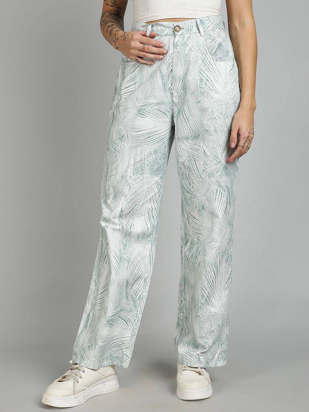 Kotty Women Abstract Printed Straight Fit High-Rise Trousers