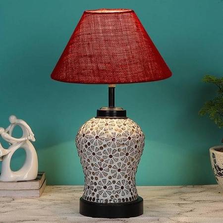 Mabel Maroon Jute Glass Table lamp with Iron Base