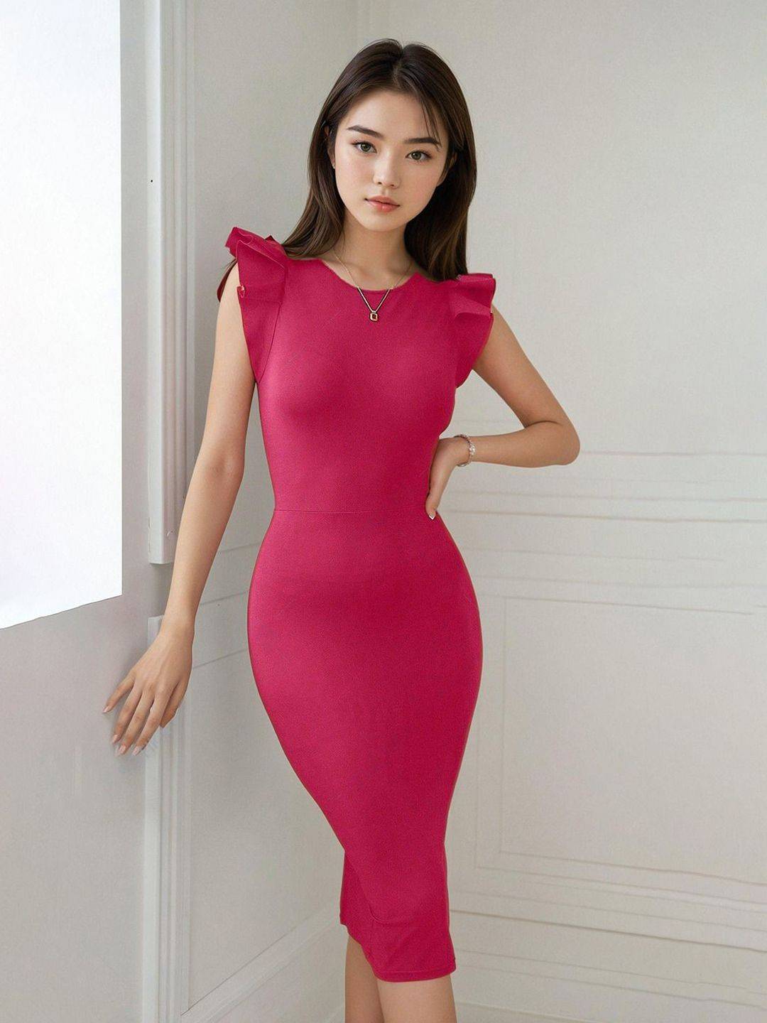 Kotty Women Flutter Sleeve Bodycon Midi Dress