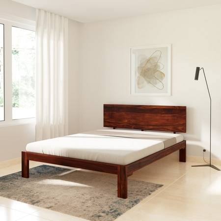 Triplet Solid Wood Queen Size Non Storage Bed In Honey Oak Finish