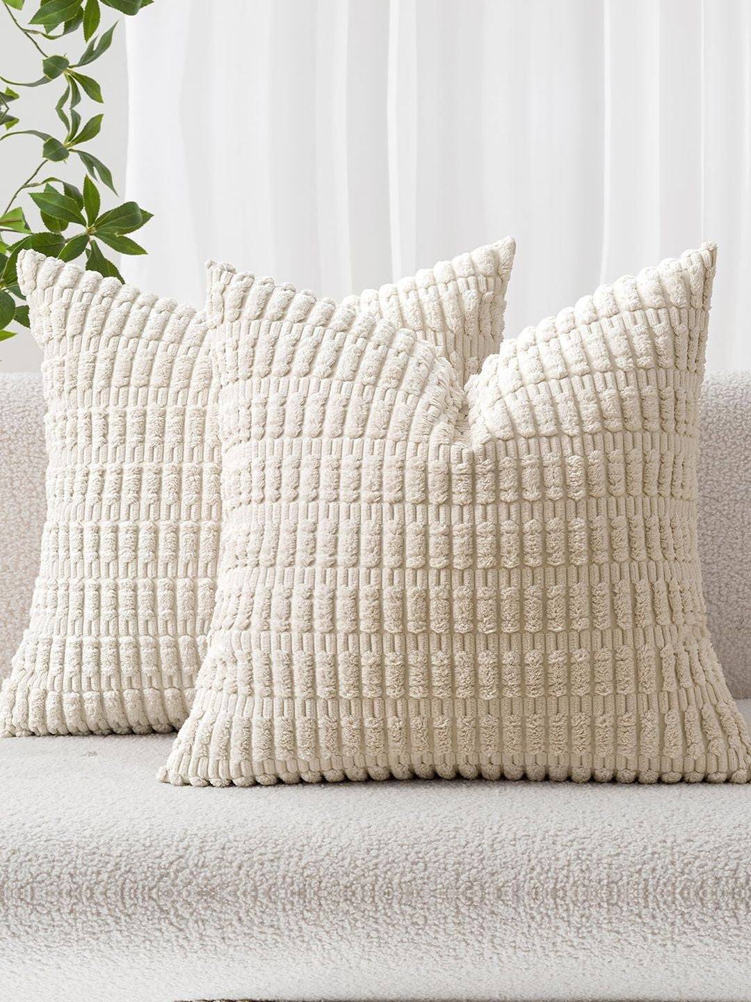 Multicoloured Set of 2 Striped Square Cushion Covers