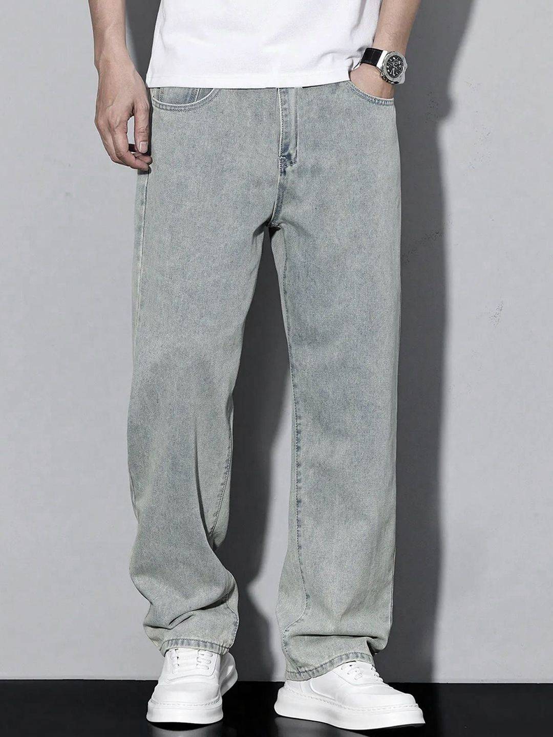 Kotty Men Baggy Fit Mid-Rise Light Fade Stretchable Jeans