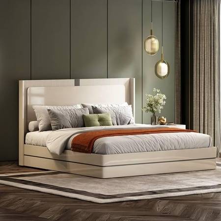 Naomi King Bed In High Gloss Beige Finish