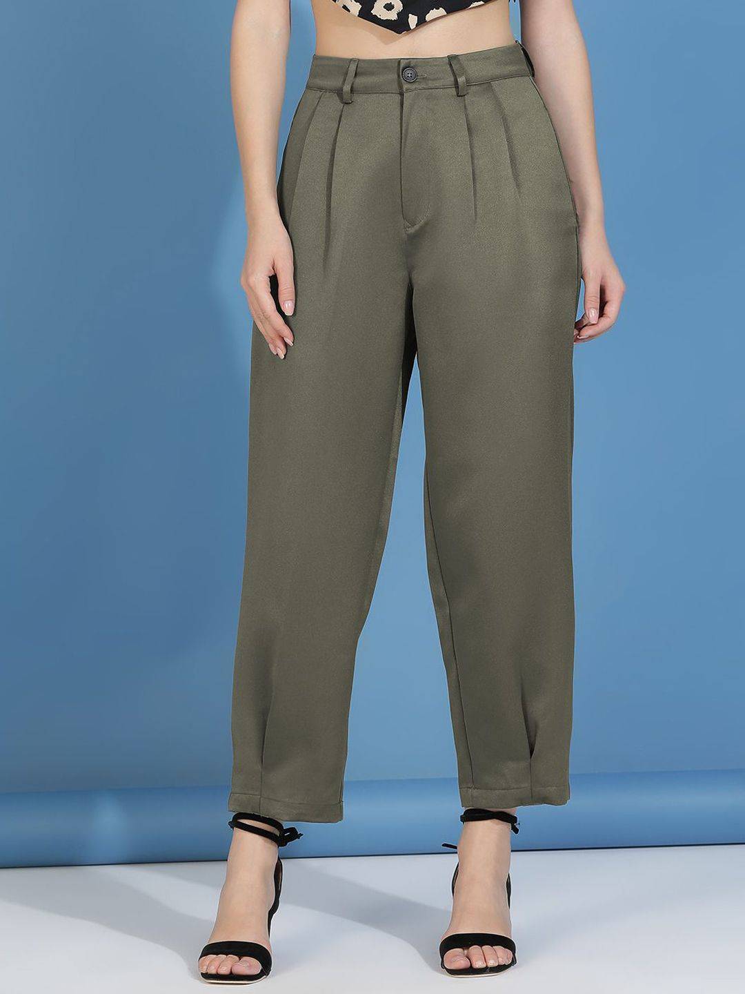 Kotty Women Relaxed Slim Fit High-Rise Easy Wash Trousers