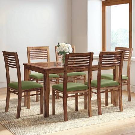 Floyd 6 Seater Dining Table Glass Top With Set Of 6 Zella Dining Chair