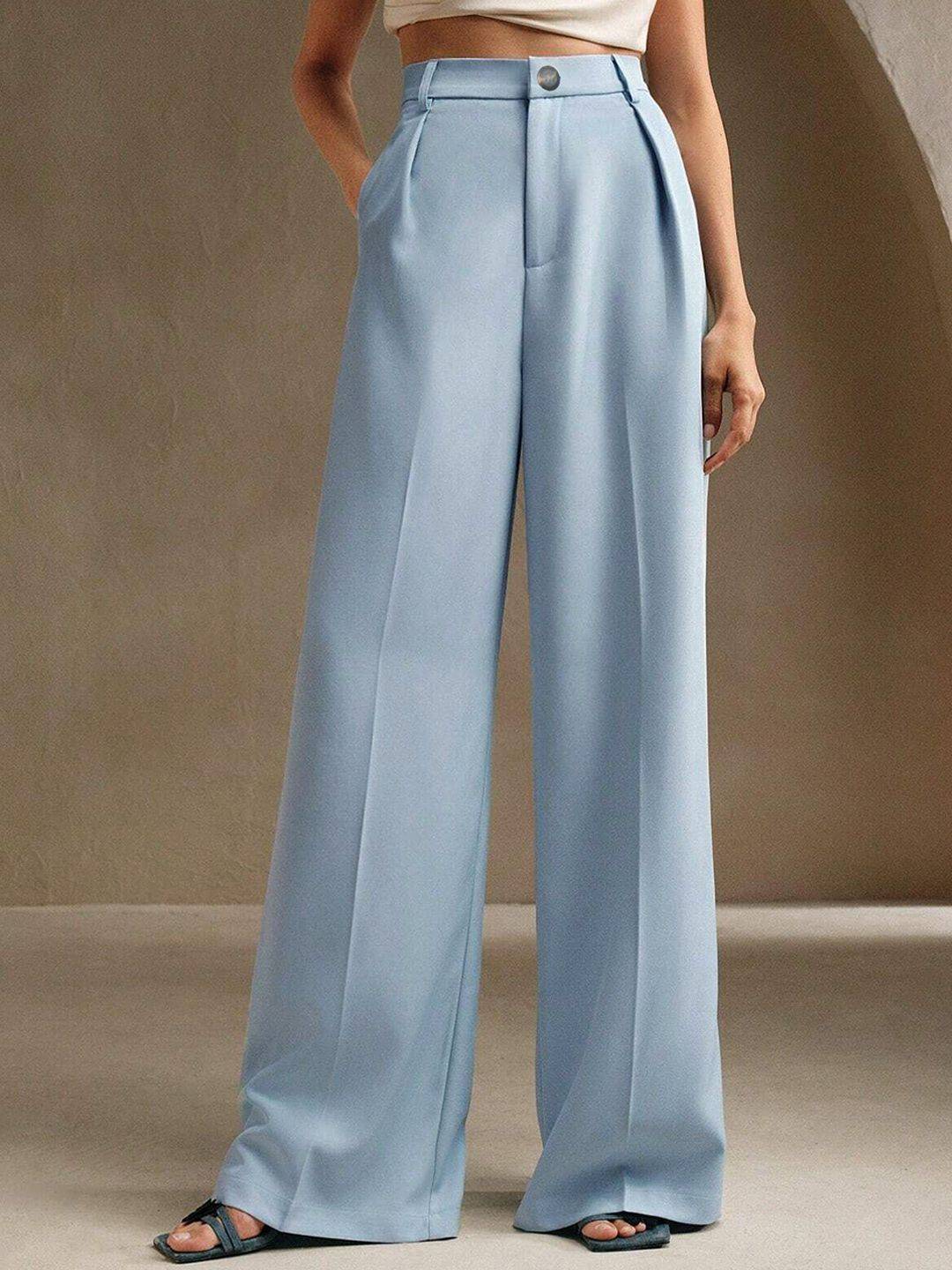 Kotty Women Straight Fit High-Rise Easy Wash Pleated Trousers