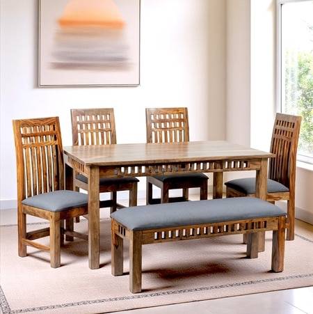 Oakmont Sheesham Wood Accent 6 Seater Dining Table Set