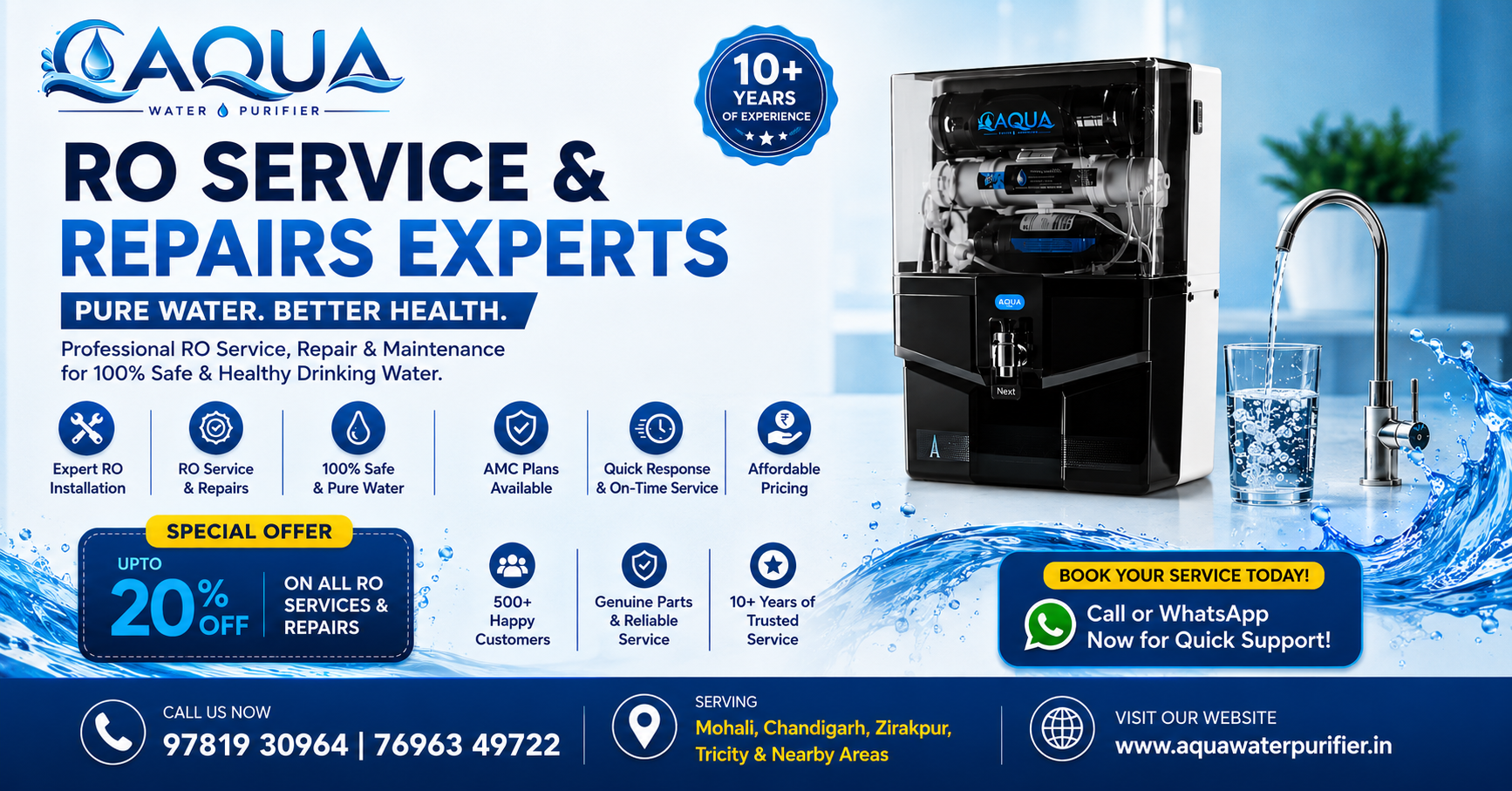Aqua Water Purifier | RO services in Mohali, Chandigarh, Zirapkur, Kharar, Panchkula